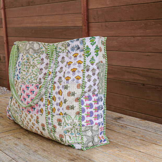 Everything Tote: Evergreen Quilted Block Print Homeplistic