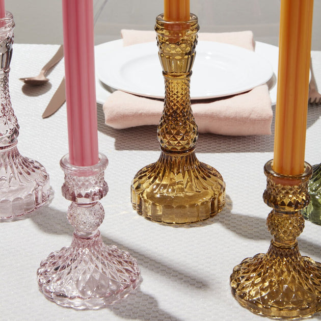 Fleur Pastel Glass Candlestick Holders