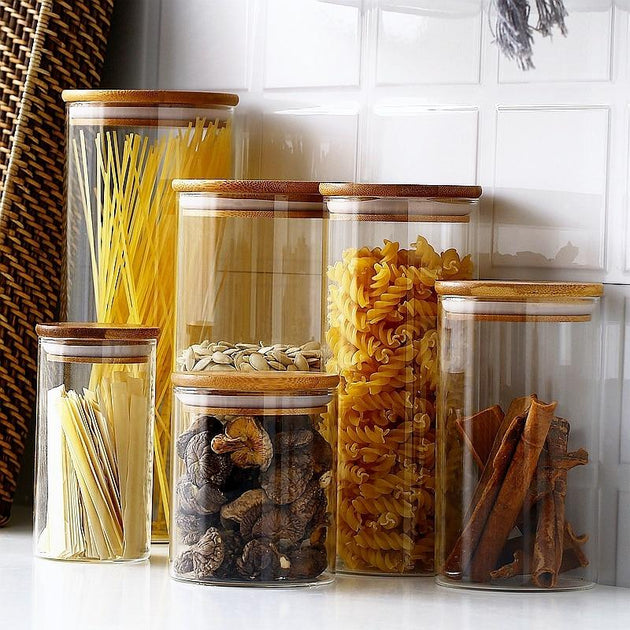 Canister Glass Kitchen Canisters with Airtight Acacia Lid, Tall Clear Food Storage  Jar, Kitchen Pantry Noodles Flour Coffee - China Glass Jar and Glass  Container price