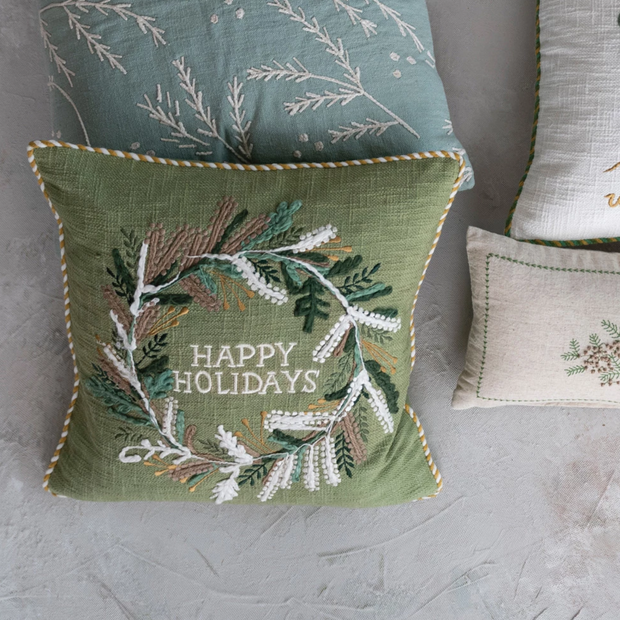 Seasonal Decor Wintertide Embroidered Linen Pillow Homeplistic