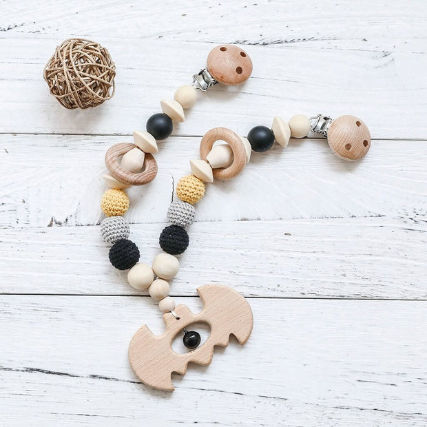 Baby Bat Wooden Stroller Chain, Rattle, and Pacifier Clip Homeplistic