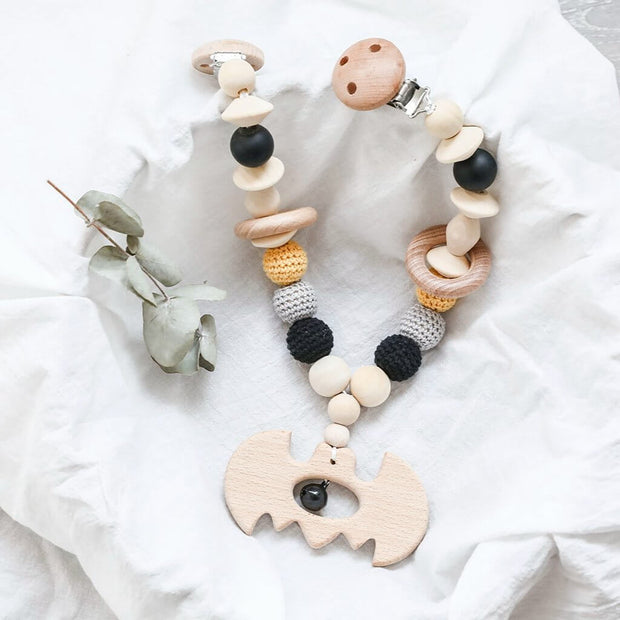 Baby Bat Wooden Stroller Chain, Rattle, and Pacifier Clip Homeplistic