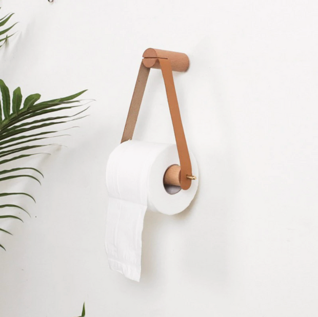 toilet paper holder Lucy - Leather + Oak Toilet Paper Holder Homeplistic