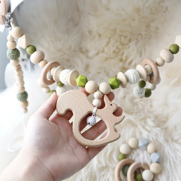 Baby Squirrel Wooden Stroller Chain, Rattle, and Pacifier Clip Homeplistic