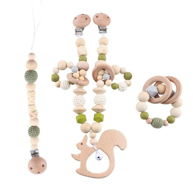 Baby Squirrel Wooden Stroller Chain, Rattle, and Pacifier Clip Homeplistic