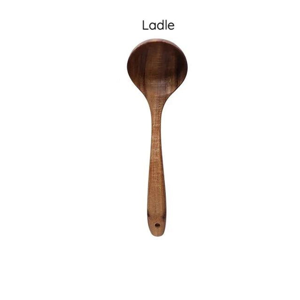 1~7PCS Thailand Teak Natural Wood Tableware Spoon Ladle Turner Long Rice  Colander Soup Skimmer