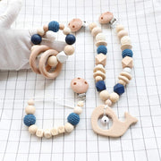 Baby Whale Wooden Stroller Chain, Rattle, and Pacifier Clip Homeplistic