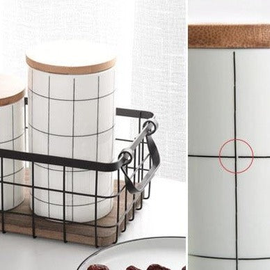 Storage Container Grid Ceramic + Wood Canisters Homeplistic