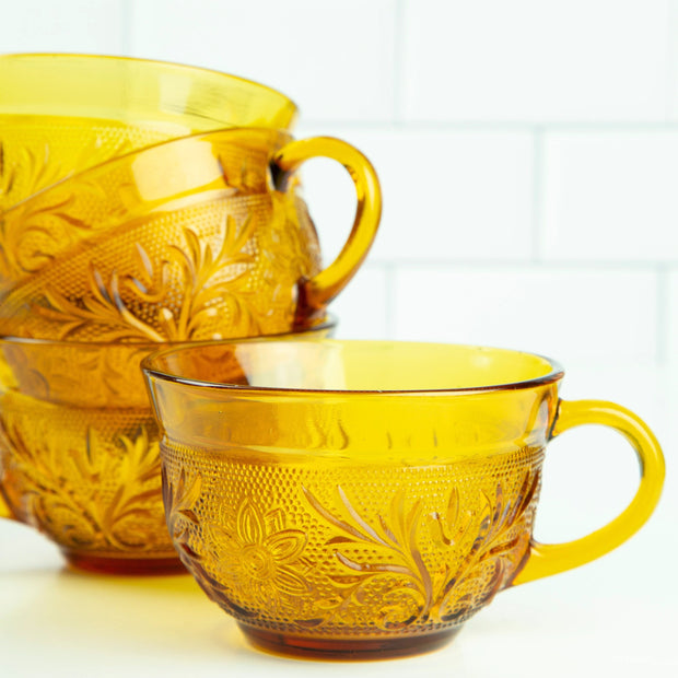 Coffee & Tea Cups Leora Vintage Amber Tea Cup Set of 4 Homeplistic